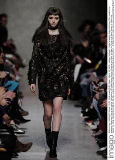 March 12, 2016 - Lisbon, Portugal - Model presents Autumn Winter 2016 creation by designer Alexandra Moura during the 45rd edition of Moda Lisboa Fashion Week at the Patio da Gale on Terreiro do Paco Square in Lisbon on March 12, 2016. NURPHOTO CARLOS PALMA. Lisbon Portugal  - ZUMAn230