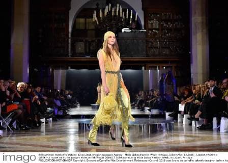 Moda Lisboa Fashion Week Portugal, Lisbon,Mar. 12,2016 - LISBOA FASHION WEEK - A model walks the runway Morecco Fall Winter 2016 17 Collection during Moda Lisboa Fashion Week, in Lisbon, Portugal.  Copyright: BrunoxdexCarvalho