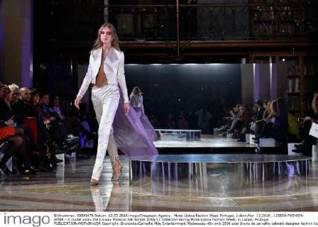 Moda Lisboa Fashion Week Portugal, Lisbon,Mar. 12,2016 - LISBOA FASHION WEEK - A model walks the runway Morecco Fall Winter 2016 17 Collection during Moda Lisboa Fashion Week, in Lisbon, Portugal.  Copyright: BrunoxdexCarvalho