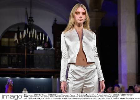 Moda Lisboa Fashion Week Portugal, Lisbon,Mar. 12,2016 - LISBOA FASHION WEEK - A model walks the runway Morecco Fall Winter 2016 17 Collection during Moda Lisboa Fashion Week, in Lisbon, Portugal.  Copyright: BrunoxdexCarvalho