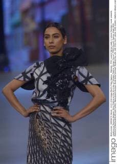 Pakistan: PFDC sunsilk fashion week in Lahore Pakistani model presents creations by famous designer Saira Shakira on the third day of Pakistan Fashion Design Council (PFDC) Sunsilk Fashion Week 2016.  RanaxSajidxHussain