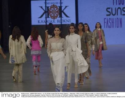 Pakistan: PFDC sunsilk fashion week in Lahore Pakistani model presents creations by famous designer Kamiar Rokni on the third day of Pakistan Fashion Design Council (PFDC) Sunsilk Fashion Week 2016.  RanaxSajidxHussain