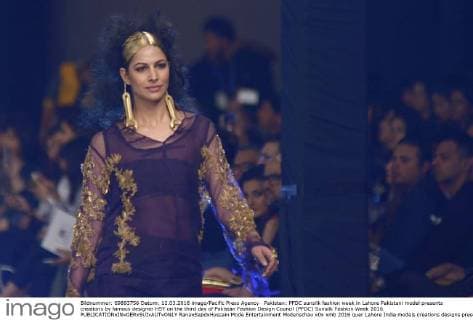Pakistan: PFDC sunsilk fashion week in Lahore Pakistani model presents creations by famous designer HSY on the third day of Pakistan Fashion Design Council (PFDC) Sunsilk Fashion Week 2016.  RanaxSajidxHussain