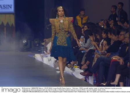 Pakistan: PFDC sunsilk fashion week in Lahore Pakistani model presents creations by famous designer HSY on the third day of Pakistan Fashion Design Council (PFDC) Sunsilk Fashion Week 2016.  RanaxSajidxHussain