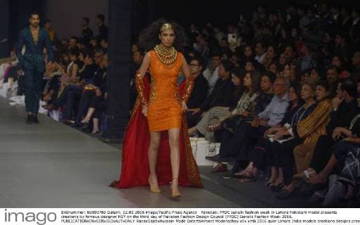 Pakistan: PFDC sunsilk fashion week in Lahore Pakistani model presents creations by famous designer HSY on the third day of Pakistan Fashion Design Council (PFDC) Sunsilk Fashion Week 2016.  RanaxSajidxHussain