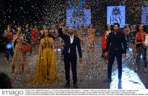 Pakistan: PFDC sunsilk fashion week in Lahore Pakistani models present creations by famous designer HSY on the third day of Pakistan Fashion Design Council (PFDC) Sunsilk Fashion Week 2016 in Lahore, Pakistan.  RanaxSajidxHussain