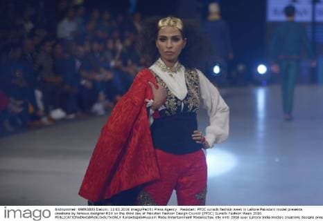 Pakistan: PFDC sunsilk fashion week in Lahore Pakistani model presents creations by famous designer HSY on the third day of Pakistan Fashion Design Council (PFDC) Sunsilk Fashion Week 2016.  RanaxSajidxHussain