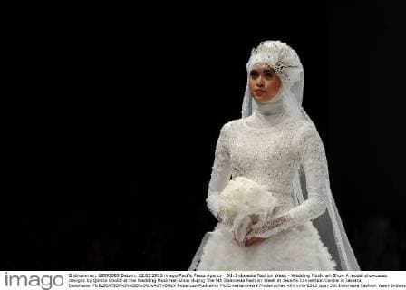5th Indonesia Fashion Week - Wedding Muslimah Show A model showcases designs by Qonita Gholib at the Wedding Muslimah show during The 5th Indonesia Fashion Week at Jakarta Convention Centre in Jakarta, Indonesia.  RobertusxPudyanto
