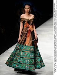 The 5th Indonesian Fashion Week 2016 - Sky Inc. Show A model showcases designs by Defrico Audi at the Panutan Ragam Nusantara show during The 5th Indonesia Fashion Week at Jakarta Convention Centre.  RobertusxPudyanto