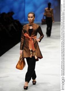 The 5th Indonesian Fashion Week 2016 - Sky Inc. Show A model showcases designs by Defrico Audi at the Panutan Ragam Nusantara show during The 5th Indonesia Fashion Week at Jakarta Convention Centre.  RobertusxPudyanto