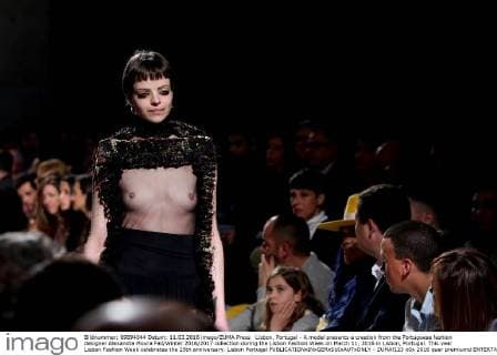 Lisbon, Portugal - A model presents a creation from the Portuguese fashion designer Alexandra Moura Fall Winter 2016 2017 collection during the Lisbon Fashion Week on March 11, 2016 in Lisbon, Portugal. This year Lisbon Fashion Week celebrates the 25th anniversary. Lisbon Portugal - ZUMAf123