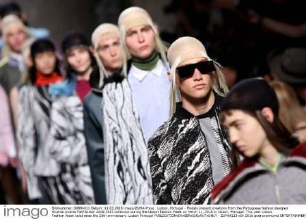 Lisbon, Portugal - Models present creations from the Portuguese fashion designer Ricardo Andrez Fall Winter 2016 2017 collection during the Lisbon Fashion Week on March 11, 2016 in Lisbon, Portugal. This year Lisbon Fashion Week celebrates the 25th anniversary. Lisbon Portugal - ZUMAf123