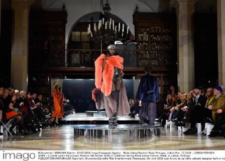 Moda Lisboa Fashion Week Portugal, Lisbon,Mar. 12,2016 - LISBOA FASHION WEEK - A model walks the runway Morecco Fall Winter 2016 17 Collection during Moda Lisboa Fashion Week, in Lisbon, Portugal.  Copyright: BrunoxdexCarvalho