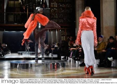 Moda Lisboa Fashion Week Portugal, Lisbon,Mar. 12,2016 - LISBOA FASHION WEEK - A model walks the runway Morecco Fall Winter 2016 17 Collection during Moda Lisboa Fashion Week, in Lisbon, Portugal.  Copyright: BrunoxdexCarvalho