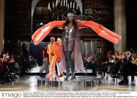 Moda Lisboa Fashion Week Portugal, Lisbon,Mar. 12,2016 - LISBOA FASHION WEEK - A model walks the runway Morecco Fall Winter 2016 17 Collection during Moda Lisboa Fashion Week, in Lisbon, Portugal.  Copyright: BrunoxdexCarvalho