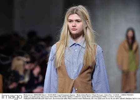 Moda Lisboa Fashion Week Portugal, Lisbon,Mar. 12,2016 - LISBOA FASHION WEEK - A model walks the runway Pedro Pedro Fall Winter 2016 17 Collection during Moda Lisboa Fashion Week, in Lisbon, Portugal.  Copyright: BrunoxdexCarvalho
