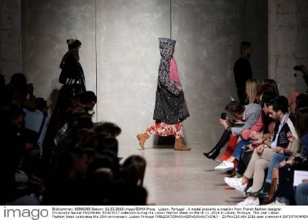 Lisbon, Portugal - A model presents a creation from French fashion designer Christophe Sauvat Fall Winter 2016 2017 collection during the Lisbon Fashion Week on March 11, 2016 in Lisbon, Portugal. This year Lisbon Fashion Week celebrates the 25th anniversary. Lisbon Portugal  - ZUMAn230