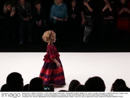 MOSCOW, RUSSIA. MARCH 12, 2016. A model showcases creations during a runway show for Belarusian fashion designer Veronica Kanashevich s collection at the 2016 Mercedes Benz Fashion Week Russia at Manege Central Exhibition Hall. Artyom Geodakyan TASS  TS019316