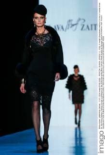 MOSCOW, RUSSIA. MARCH 12, 2016. A model showcases creations during a runway show for the Slava Zaitsev Fashion House s collection at the 2016 Mercedes Benz Fashion Week Russia at Manege Central Exhibition Hall. Artyom Geodakyan TASS  TS019328