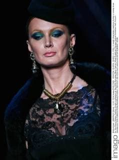 MOSCOW, RUSSIA. MARCH 12, 2016. A model showcases creations during a runway show for the Slava Zaitsev Fashion House s collection at the 2016 Mercedes Benz Fashion Week Russia at Manege Central Exhibition Hall. Artyom Geodakyan TASS  TS019337
