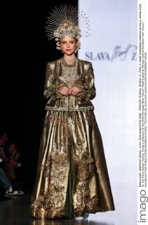 MOSCOW, RUSSIA. MARCH 12, 2016. A model showcases creations during a runway show for the Slava Zaitsev Fashion House s collection at the 2016 Mercedes Benz Fashion Week Russia at Manege Central Exhibition Hall. Artyom Geodakyan TASS  TS019340