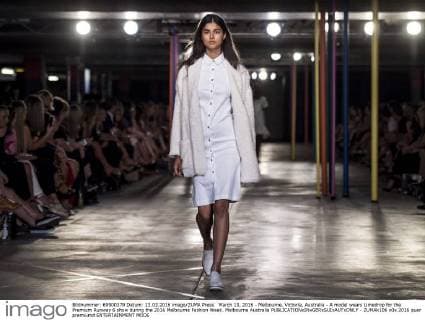 March 13, 2016 - Melbourne, Victoria, Australia - A model wears Limedrop for the Premium Runway 6 show during the 2016 Melbourne Fashion Week. Melbourne Australia - ZUMAk106