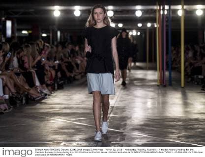 March 13, 2016 - Melbourne, Victoria, Australia - A model wears Limedrop for the Premium Runway 6 show during the 2016 Melbourne Fashion Week. Melbourne Australia - ZUMAk106