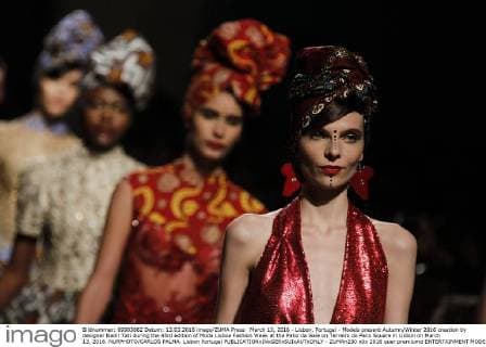 March 13, 2016 - Lisbon, Portugal - Models present Autumn Winter 2016 creation by designer Nadir Tati during the 45rd edition of Moda Lisboa Fashion Week at the Patio da Gale on Terreiro do Paco Square in Lisbon on March 13, 2016. NURPHOTO CARLOS PALMA. Lisbon Portugal  - ZUMAn230