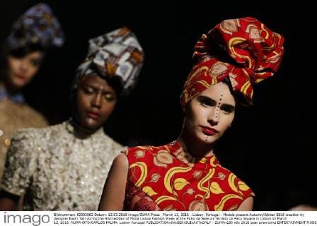 March 13, 2016 - Lisbon, Portugal - Models present Autumn Winter 2016 creation by designer Nadir Tati during the 45rd edition of Moda Lisboa Fashion Week at the Patio da Gale on Terreiro do Paco Square in Lisbon on March 13, 2016. NURPHOTO CARLOS PALMA. Lisbon Portugal  - ZUMAn230