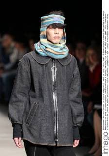 March 14, 2016, Tokyo, Japan - A model displays a creation designed by ha-ha design team during the haha 2016 autumn winter collection in Tokyo on Monday, March 14, 2016 as part of Tokyo fashion week. Tokyo fashion week runs from March 14 through 19.  (lwxa000294)