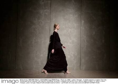 March 13, 2016 - Lisbon, Portugal - A model presents a creation from the Portuguese fashion designer Luis Carvalho Fall Winter 2016 2017 collection during the Lisbon Fashion Week on March 13, 2016 in Lisbon, Portugal. Lisbon Portugal  - ZUMAn230