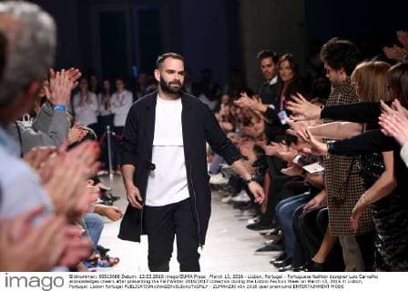 March 13, 2016 - Lisbon, Portugal - Portuguese fashion designer Luis Carvalho acknowledges cheers after presenting the Fall Winter 2016 2017 collection during the Lisbon Fashion Week on March 13, 2016 in Lisbon, Portugal. Lisbon Portugal  - ZUMAn230