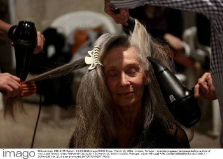 March 13, 2016 - Lisbon, Portugal - A model prepares backstage before a show of the Lisbon Fashion Week Fall Winter 2016 2017 on March 13, 2016 in Lisbon, Portugal. Lisbon Portugal  - ZUMAn230