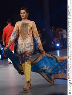Pakistan : Khaadi Khas designs showcased in PFDC Sunsilk Fashion Week 2016 Pakistani model presents creations of the famous designer Khaadi Khas on the last day of Pakistan Fashion Design Council (PFDC) Sunsilk Fashion Week 2016.  RanaxSajidxHussain