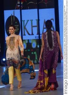 Pakistan : Khaadi Khas designs showcased in PFDC Sunsilk Fashion Week 2016 Pakistani model presents creations of the famous designer Khaadi Khas on the last day of Pakistan Fashion Design Council (PFDC) Sunsilk Fashion Week 2016.  RanaxSajidxHussain