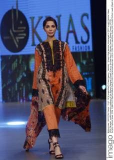 Pakistan : Khaadi Khas designs showcased in PFDC Sunsilk Fashion Week 2016 Pakistani model presents creations of the famous designer Khaadi Khas on the last day of Pakistan Fashion Design Council (PFDC) Sunsilk Fashion Week 2016.  RanaxSajidxHussain