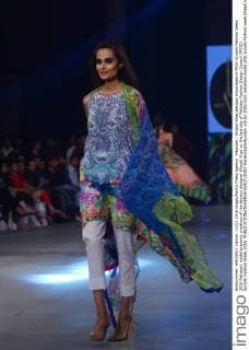 Pakistan : Khaadi Khas designs showcased in PFDC Sunsilk Fashion Week 2016 Pakistani model presents creations of the famous designer Khaadi Khas on the last day of Pakistan Fashion Design Council (PFDC) Sunsilk Fashion Week 2016.  RanaxSajidxHussain
