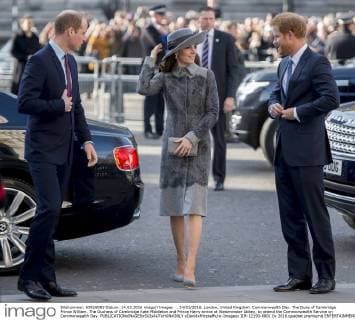 . 14 03 2016. London, United Kingdom. Commonwealth Day. The Duke of Cambridge Prince William, The Duchess of Cambridge Kate Middleton and Prince Harry arrive at Westminster Abbey, to attend the Commonwealth Service on Commonwealth Day.  xDavidxMirzoeffx xi-Imagesx IIM-12190-0001