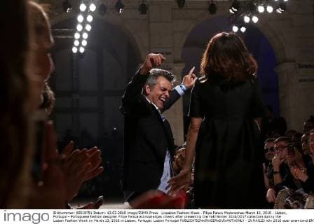 Lissabon Fashion Week - Filipe Faisca Modenschau March 13, 2016 - Lisbon, Portugal - Portuguese fashion designer Filipe Faisca acknowledges cheers after presenting the Fall Winter 2016 2017 collection during the Lisbon Fashion Week on March 13, 2016 in Lisbon, Portugal. Lisbon Portugal - ZUMAf123