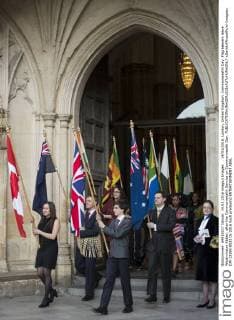 . 14 03 2016. London, United Kingdom. Commonwealth Day. Flag bearers leave Westminster Abbey, after the Commonwealth Service on Commonwealth Day.  xDavidxMirzoeffx xi-Imagesx IIM-12190-0032