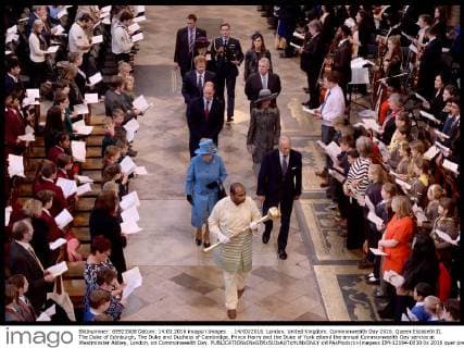 . 14 03 2016. London, United Kingdom. Commonwealth Day 2016. Queen Elizabeth II, The Duke of Edinburgh, The Duke and Duchess of Cambridge, Prince Harry and the Duke of York attend the annual Commonwealth Day service at Westminster Abbey, London, on Commonwealth Day.  xWPAxPoolx xi-Imagesx IIM-12194-0030