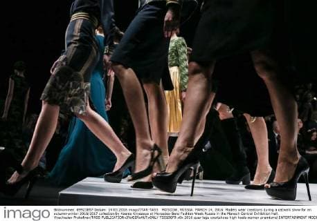 MOSCOW, RUSSIA. MARCH 14, 2016. Models wear creations during a catwalk show for an autumn-winter 2016 2017 collection by Ksenia Knyazeva at Mercedes-Benz Fashion Week Russia in the Manezh Central Exhibition Hall. Vyacheslav Prokofyev TASS  TS0196F9