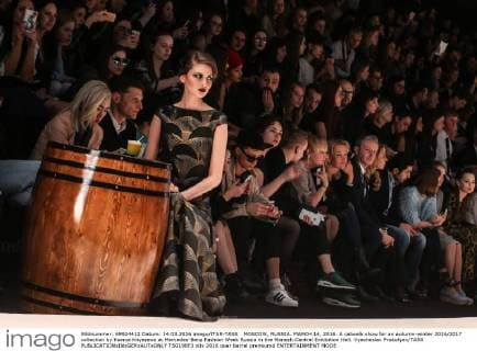MOSCOW, RUSSIA. MARCH 14, 2016. A catwalk show for an autumn-winter 2016 2017 collection by Ksenia Knyazeva at Mercedes-Benz Fashion Week Russia in the Manezh Central Exhibition Hall. Vyacheslav Prokofyev TASS  TS0196F3