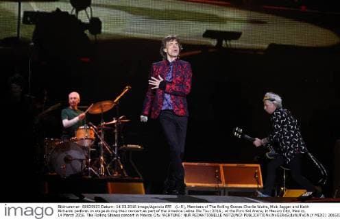 (L-R), Members of The Rolling Stones Charlie Watts, Mick Jagger and Keith Richards perform on stage during their concert as part of the America Latina Ole Tour 2016 , at the Foro Sol Arena, in Mexico City, Mexico, 14 March 2016. The Rolling Stones concert in Mexico City !ACHTUNG: NUR REDAKTIONELLE NUTZUNG!  MEX31 20160315-635936199107406750
