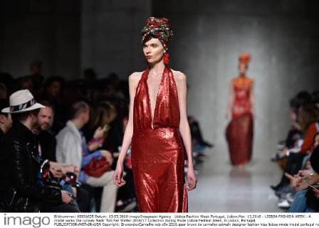 Lisboa Fashion Week Portugal, Lisbon,Mar. 13,2016 - LISBOA FASHION WEEK - A model walks the runway Nadir Tati Fall Winter 2016 17 Collection during Moda Lisboa Fashion Week, in Lisbon, Portugal.  Copyright: BrunoxdexCarvalho