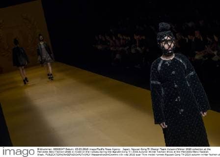 Japan: Nguyen Cong Tri Design Team Autumn Winter 2016 collection at the Mercedes Benz Fashion Week A model on the runway during the Nguyen Cong Tri 2016 Autumn Winter Fashion Show at the Mercedes-Benz Fashion Week.  AlessandroxDixCiommo