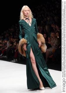 MOSCOW, RUSSIA. MARCH 14, 2016. A model showcases a creation during a runway show for the Autumn Winter 2016 2017 collection by designer Bella Potemkina at the Mercedes-Benz Fashion Week Russia in the Manege Central Exhibition Hall. Vyacheslav Prokofyev TASS  TS019703