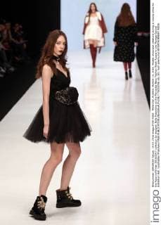 MOSCOW, RUSSIA. MARCH 14, 2016. Models showcase creations during a runway show for the Autumn Winter 2016 2017 collection by designer Bella Potemkina at the Mercedes-Benz Fashion Week Russia in the Manege Central Exhibition Hall. Vyacheslav Prokofyev TASS  TS019706