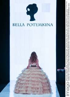 MOSCOW, RUSSIA. MARCH 14, 2016. A model showcases a creation during a runway show for the Autumn Winter 2016 2017 collection by designer Bella Potemkina at the Mercedes-Benz Fashion Week Russia in the Manege Central Exhibition Hall. Vyacheslav Prokofyev TASS  TS019708