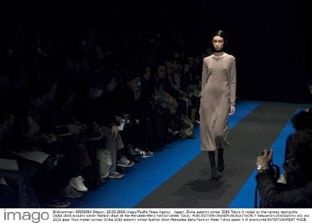 Japan: Divka autumn winter 2016 Tokyo A model on the runway during the Divka 2016 autumn winter fashion show at the Mercedes-Benz Fashion Week Tokyo.  AlessandroxDixCiommo